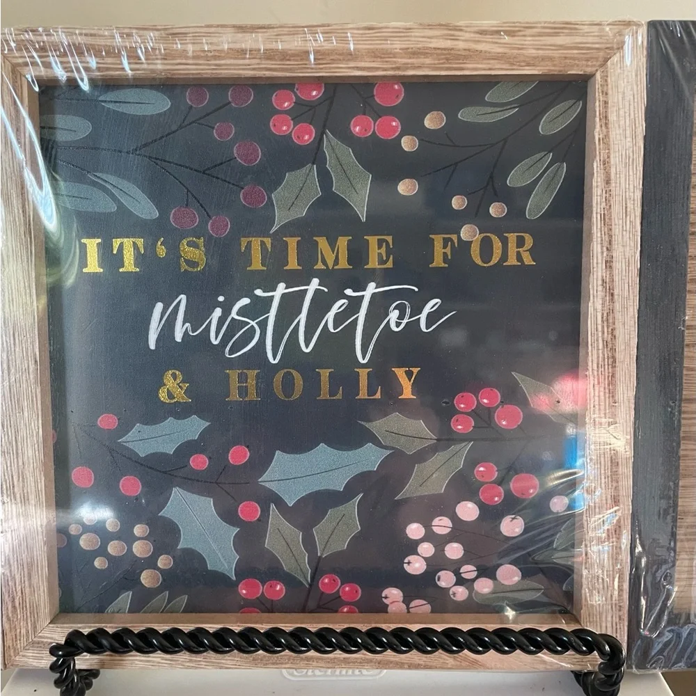 3 Square Wood Christmas Holiday Signs (Target Brand)